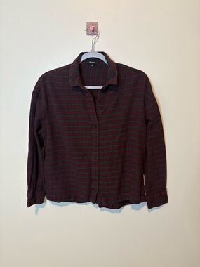 Madewell Plaid Button-Up Shirt - Dark Red & Green